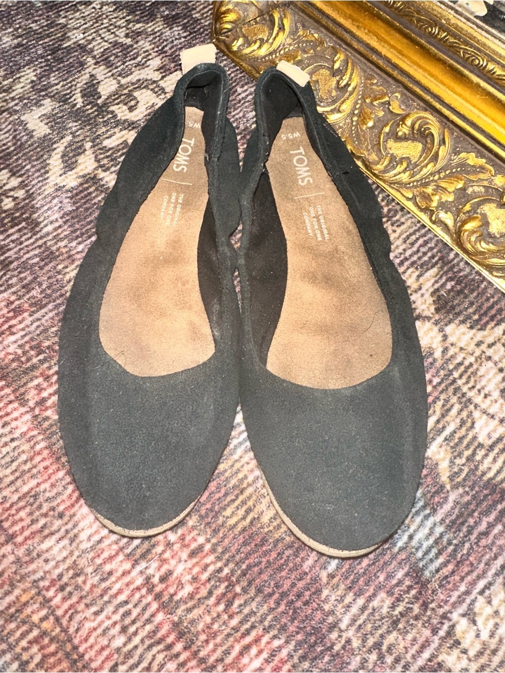 Toms Black Suede Slip-On Ballet Flats